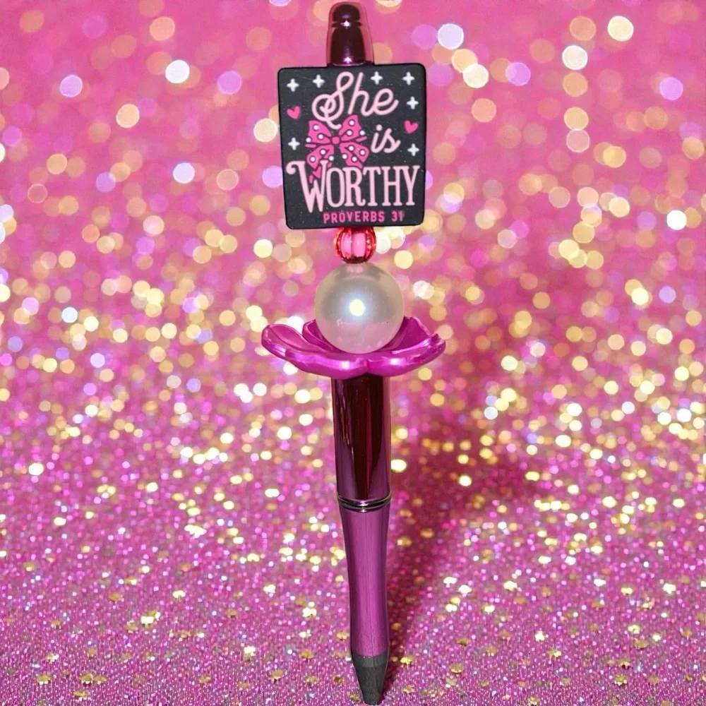 Pink Inspirational Pen | “She is Worthy” Proverbs 31